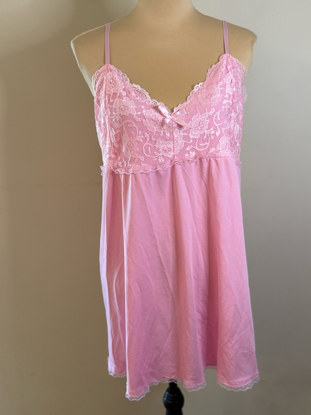 Cheibear pink floral lace spaghetti strap sexy chamise SZ M